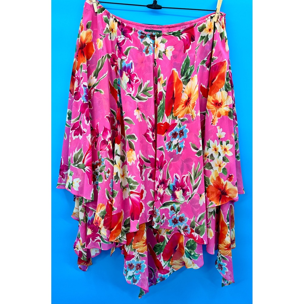 Lauren Ralph Lauren Pink‎ Floral Y2K Silk skirt Boho Fairycore Whimsy Size 16W